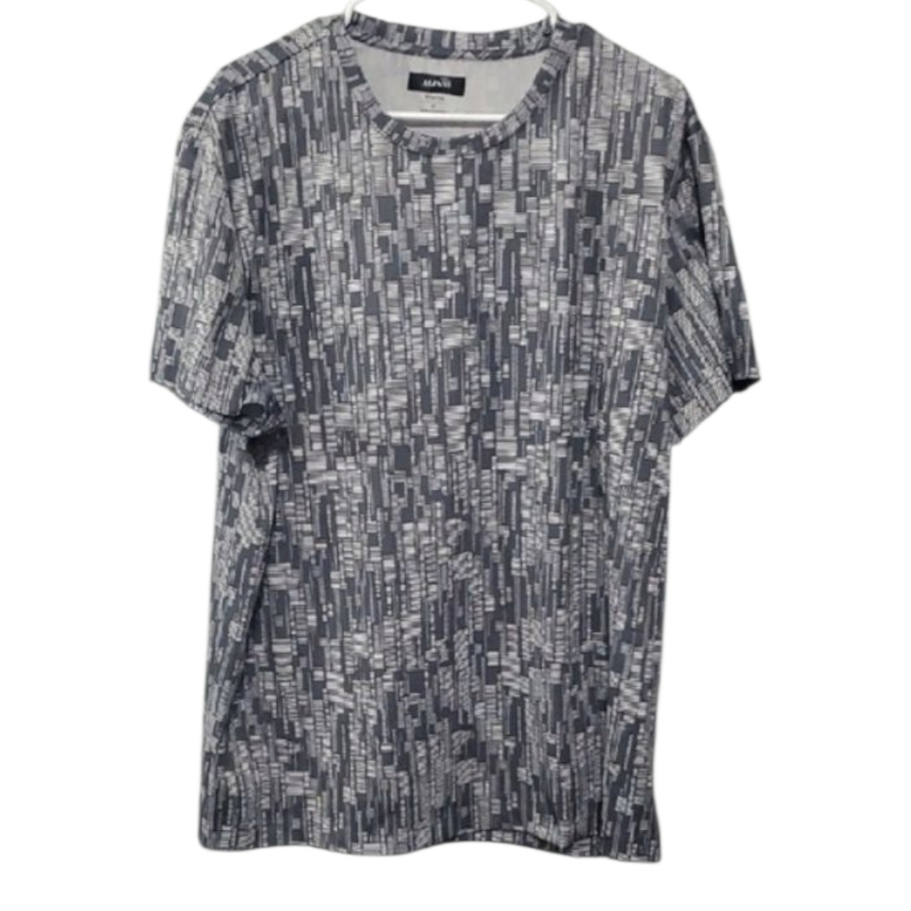 alfani shirt mens size xl x-large grey gray white all over print lines G…